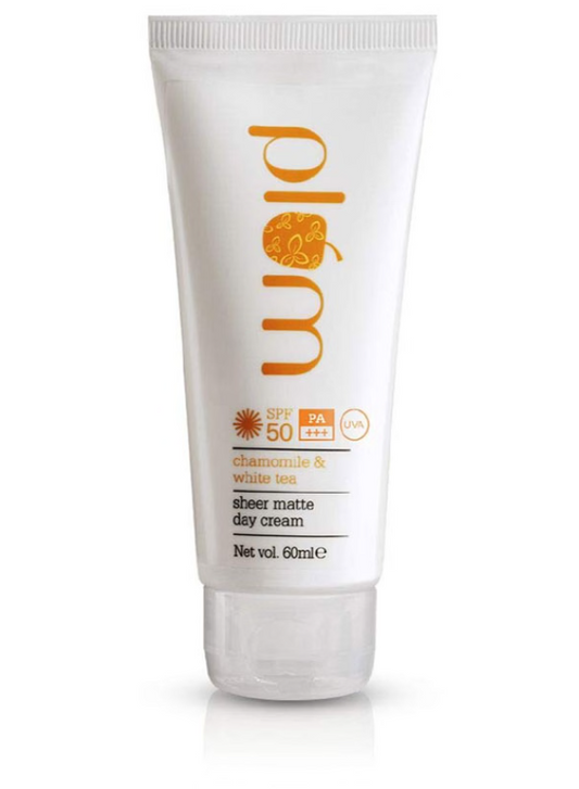 Plum Chamomile & White Tea SPF 50 PA+++ Sheer Matte Day Cream | Oil-Free Sunscreen for Glowing Skin (60ml)